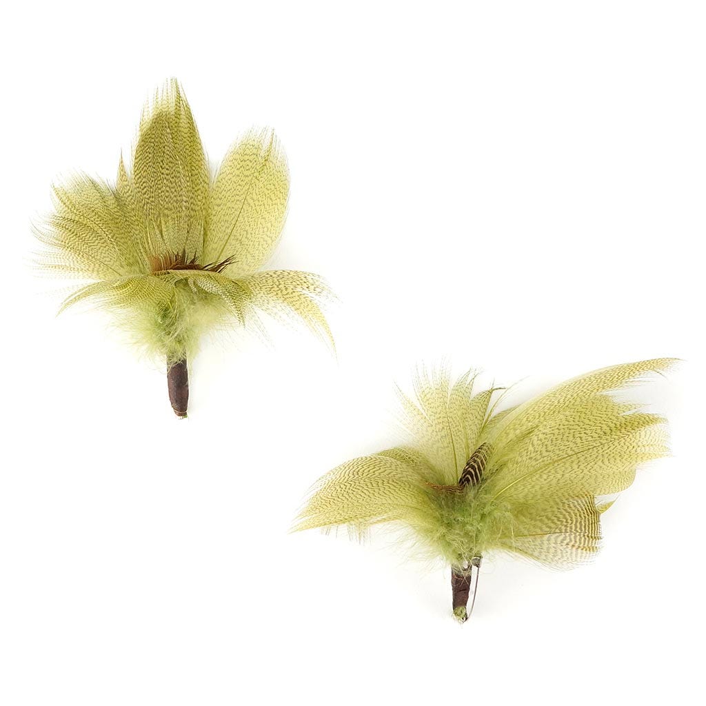 Feather Corsage w/Duck Mallard - Fl Chartreuse - Feathers