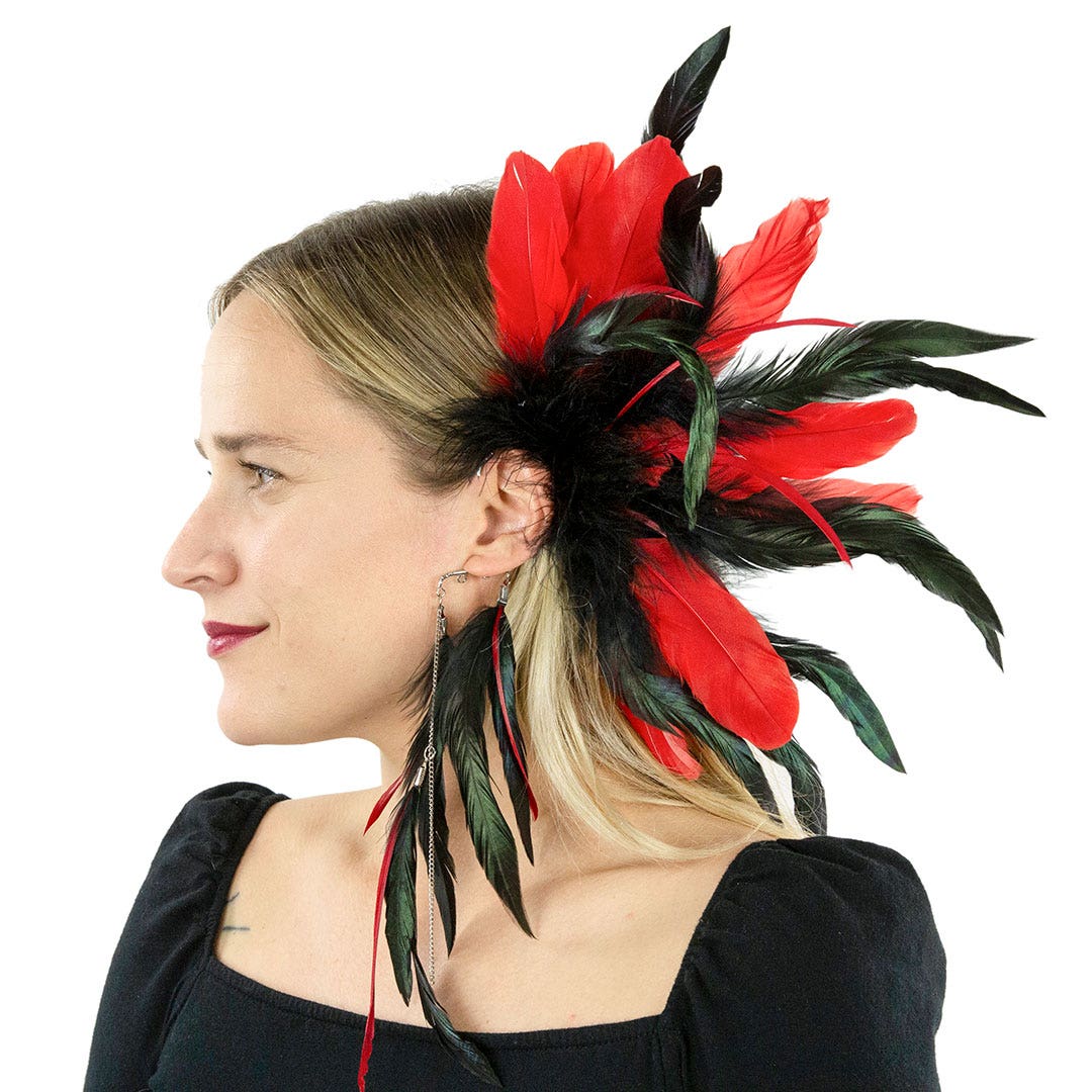 Feather Ear Cuffs - Red and Black - Feathers