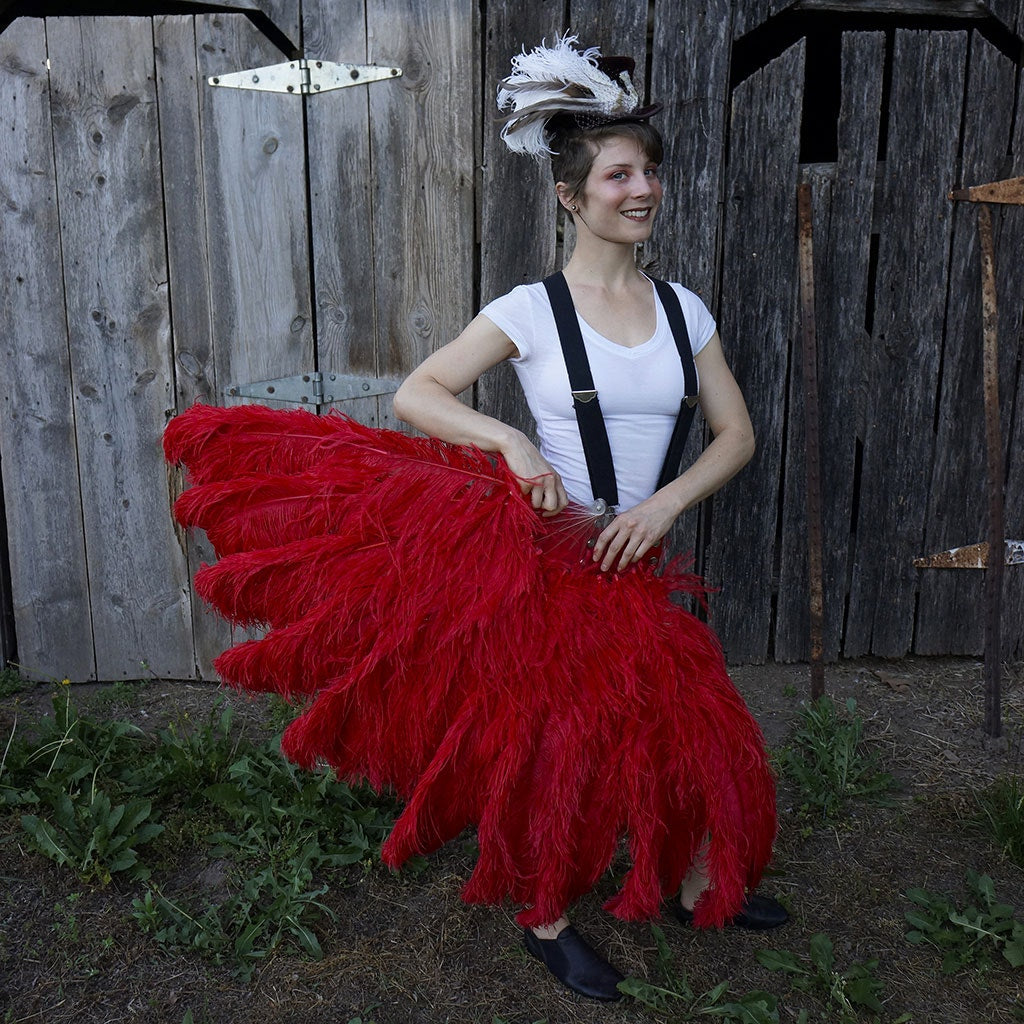 Feather Fan w/Ostrich Femina - Red - Feathers