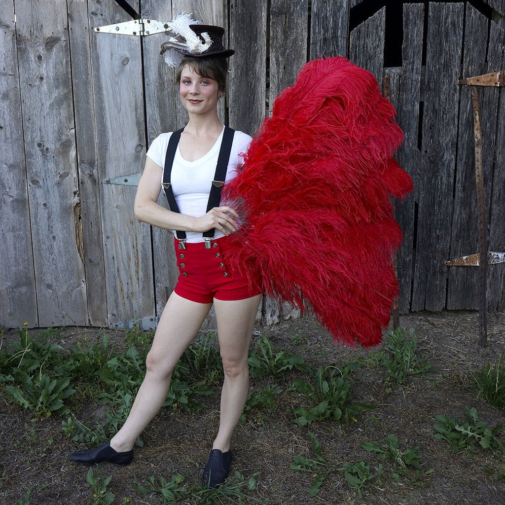 Feather Fan w/Ostrich Femina - Red - Feathers