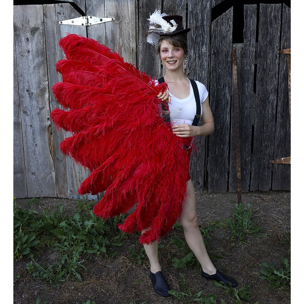 Feather Fan w/Ostrich Femina - Red - Feathers