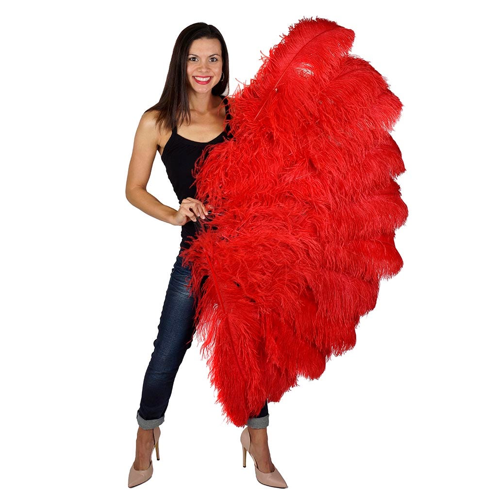 Feather Fan w/Ostrich Femina - Red - Feathers