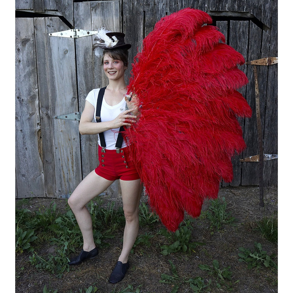 Feather Fan w/Ostrich Femina - Red - Feathers