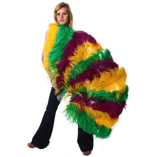 Feather Fan w/Ostrich Multi Color - Mardigras Mix - Feathers