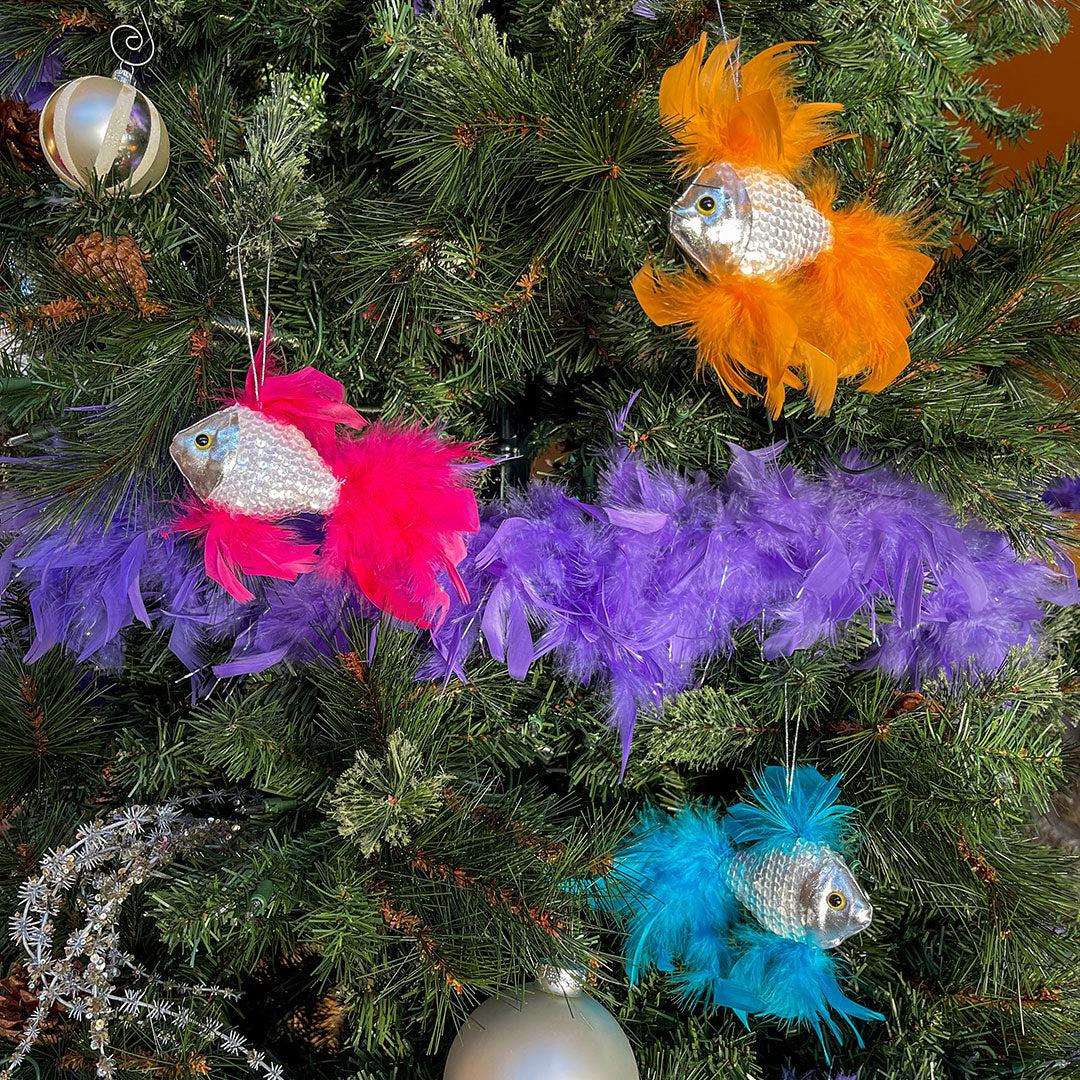 Feather Fish Ornament Silver/Orange - Feathers