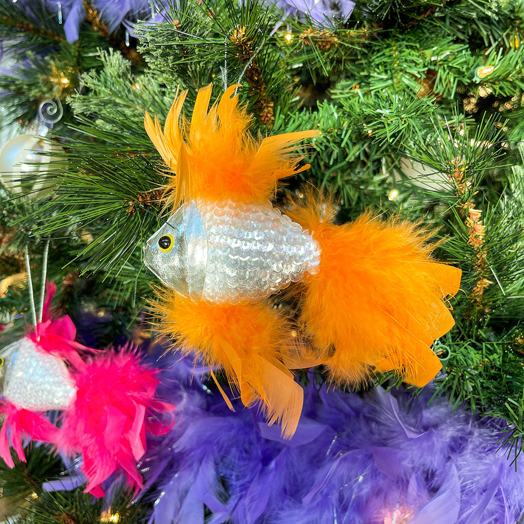 Feather Fish Ornament Silver/Orange - Feathers