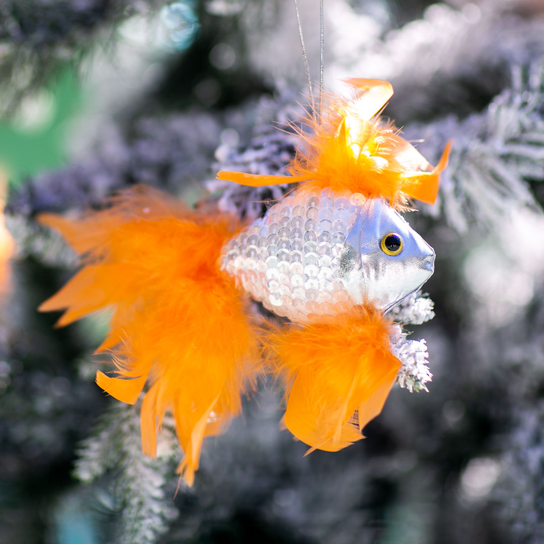 Feather Fish Ornament Silver/Orange - Feathers