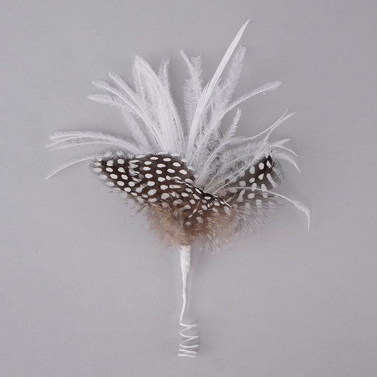 Feather Floral Pick w/Ostrich - Guinea -Biot - White/Natural - Feathers