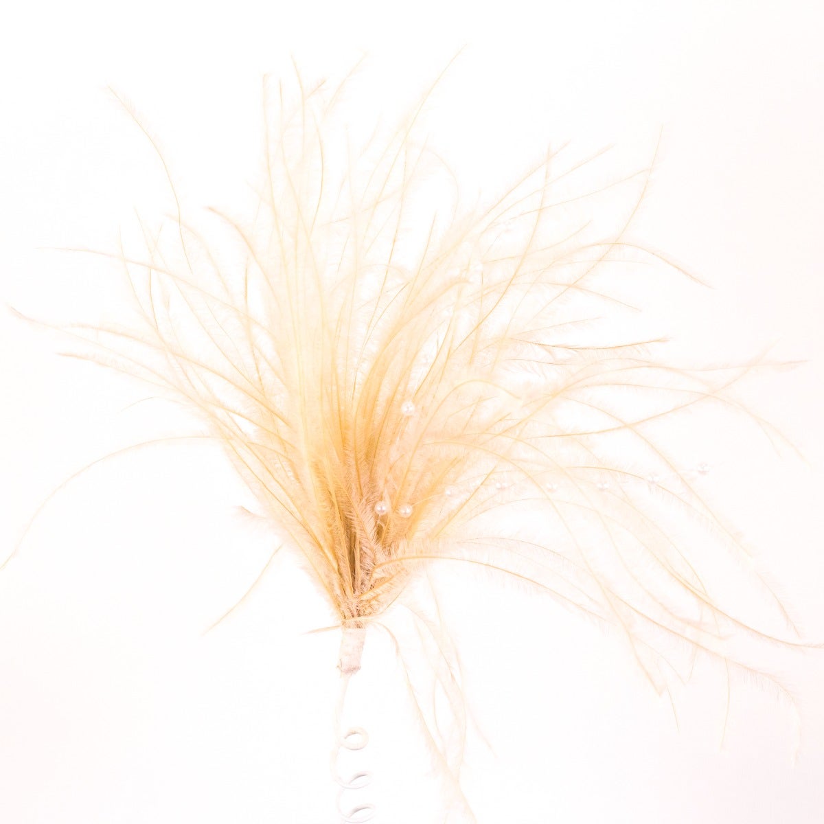 Feather Floral Pick w/Ostrich - Pearls-Beige - Feathers