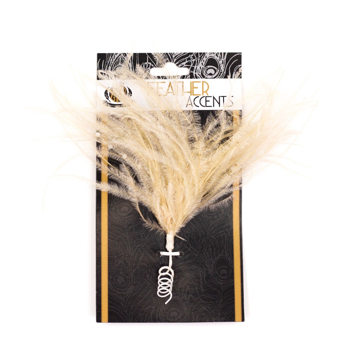 Feather Floral Pick w/Ostrich - Pearls-Beige - Feathers