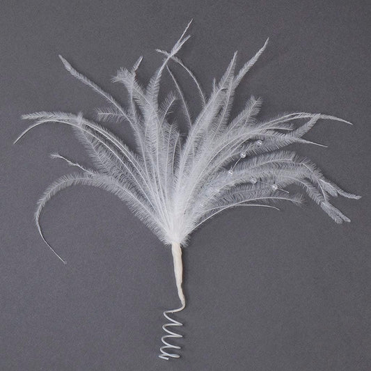 Feather Floral Pick w/Ostrich-Pearls - White - Feathers