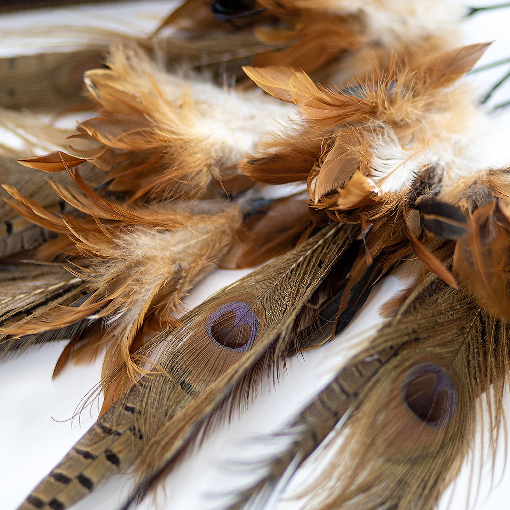 Feather Floral Stem - Pheasant - Peacock - Golden - Iridiscent - Natural - 12’’ - Feathers