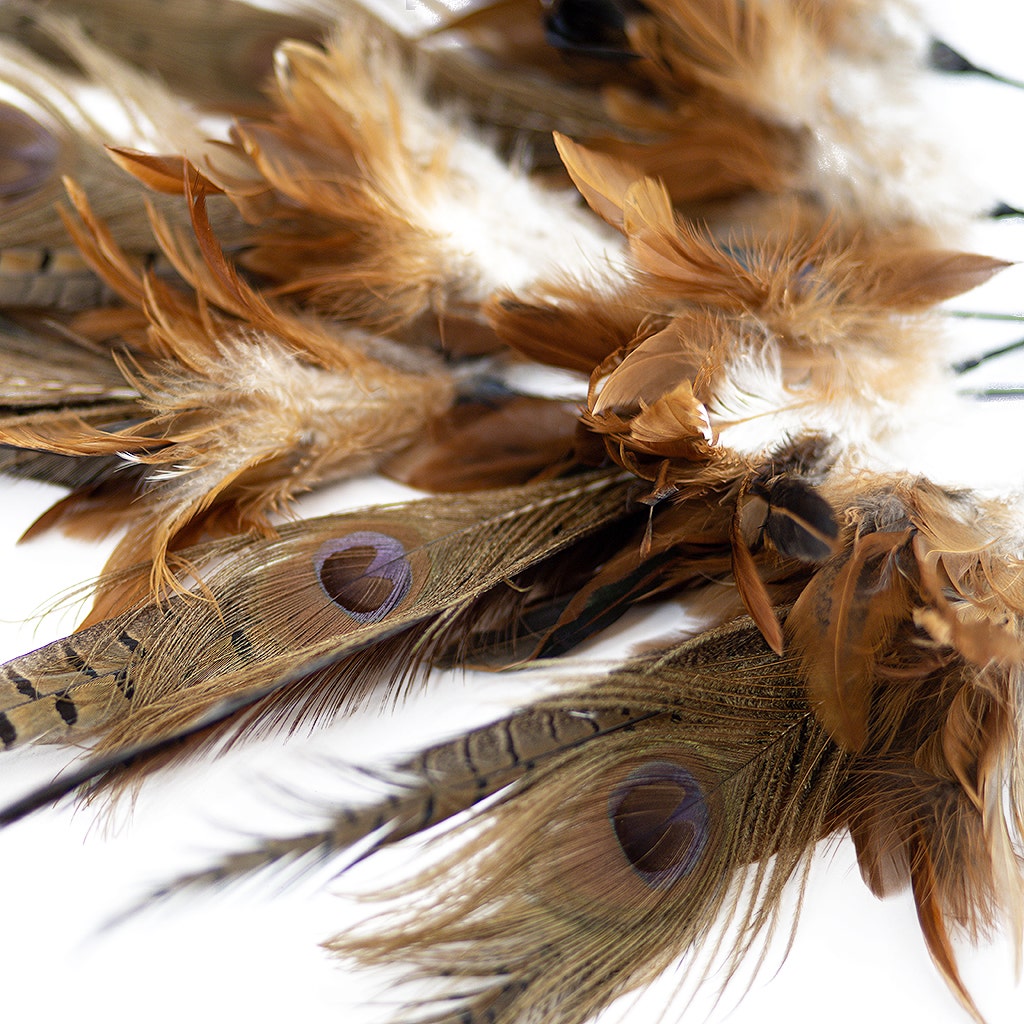 Feather Floral Stem - Pheasant - Peacock - Golden - Iridiscent - Natural - 12’’ - Feathers