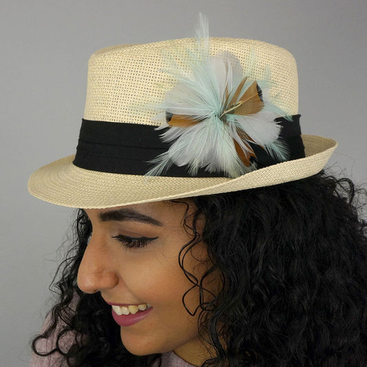 Feather Flower Corsage - Mint Green / Silver - Feathers