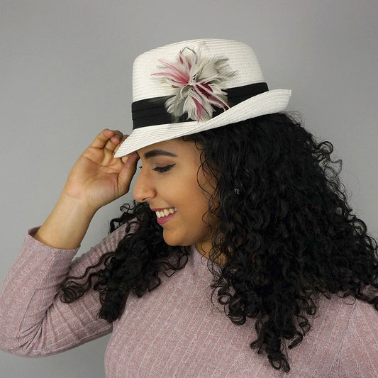 Feather Flower Corsage - Pink / Silver - Feathers