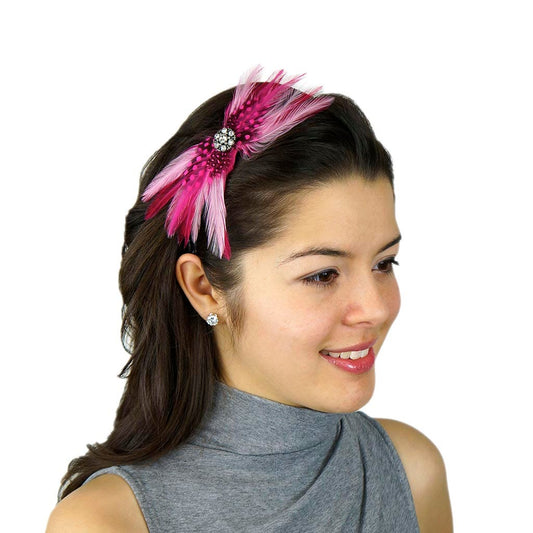 Feather Headband Embellishment w/Hackle/Guinea Candy Pink/Shocking Pink - Feathers