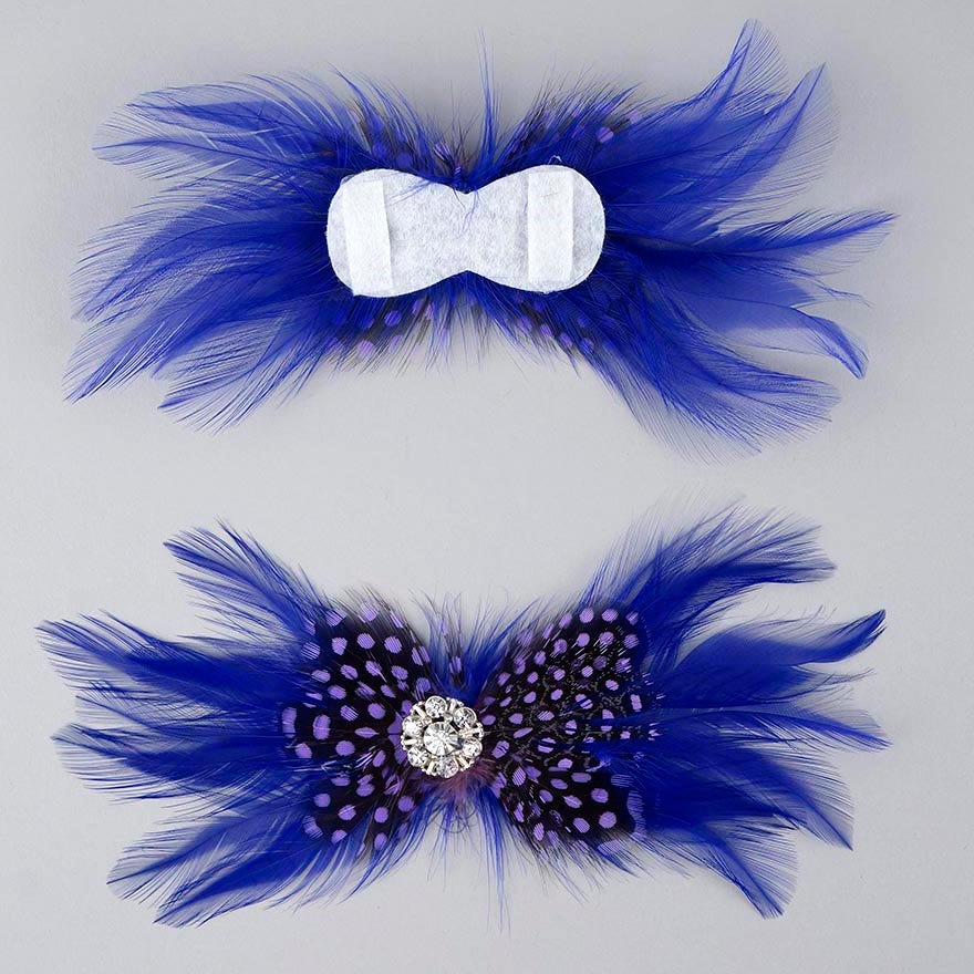 Feather Headband Embellishment w/Hackle/Guinea Lavender/Regal - Feathers