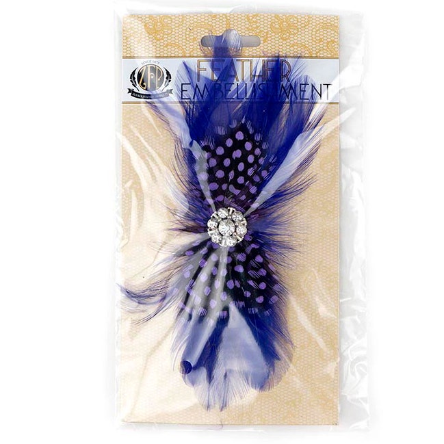 Feather Headband Embellishment w/Hackle/Guinea Lavender/Regal - Feathers