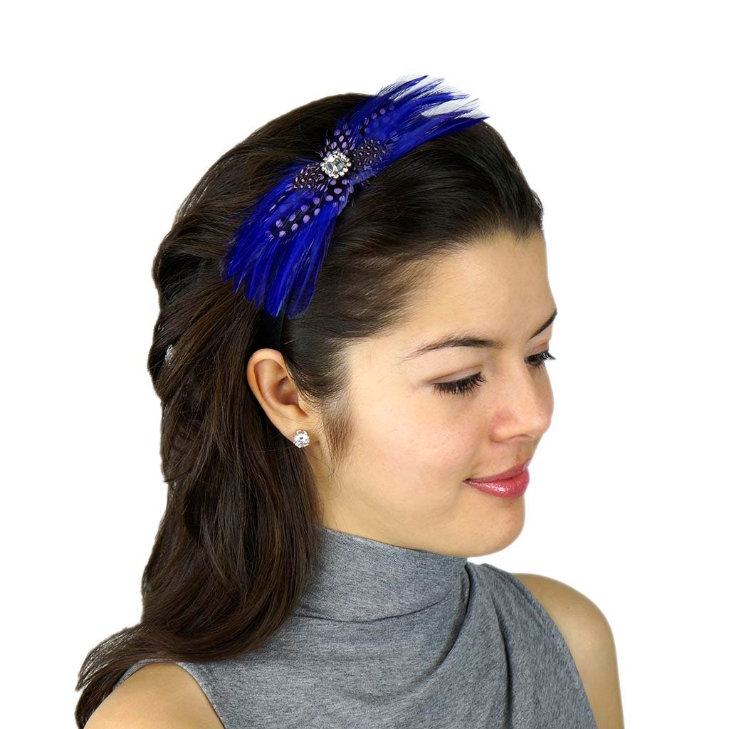 Feather Headband Embellishment w/Hackle/Guinea Lavender/Regal - Feathers