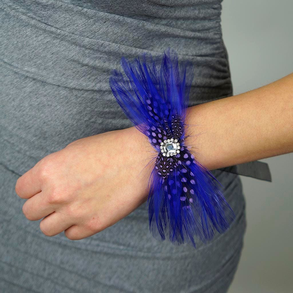 Feather Headband Embellishment w/Hackle/Guinea Lavender/Regal - Feathers