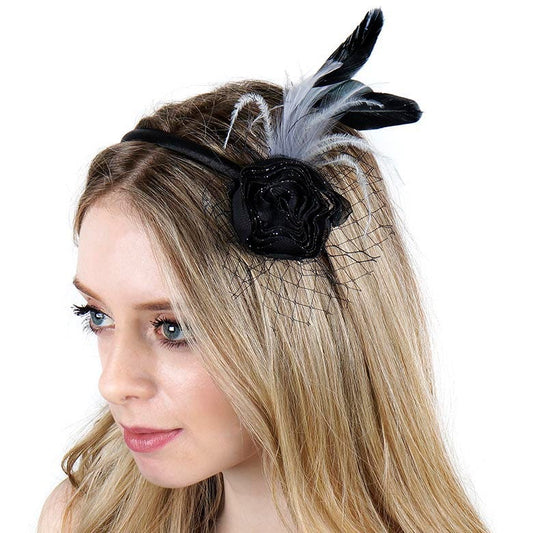 Feather Headband Embellishment w/Stripped Coque/Hackle - Feathers