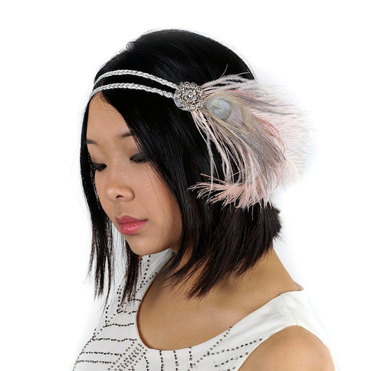 Feather Headband w/Ostrich/Peacock Champagne/Iris - Feathers