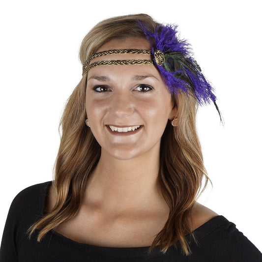 Feather Headband w/Ostrich/Peacock Gold/Black/Regal - Feathers