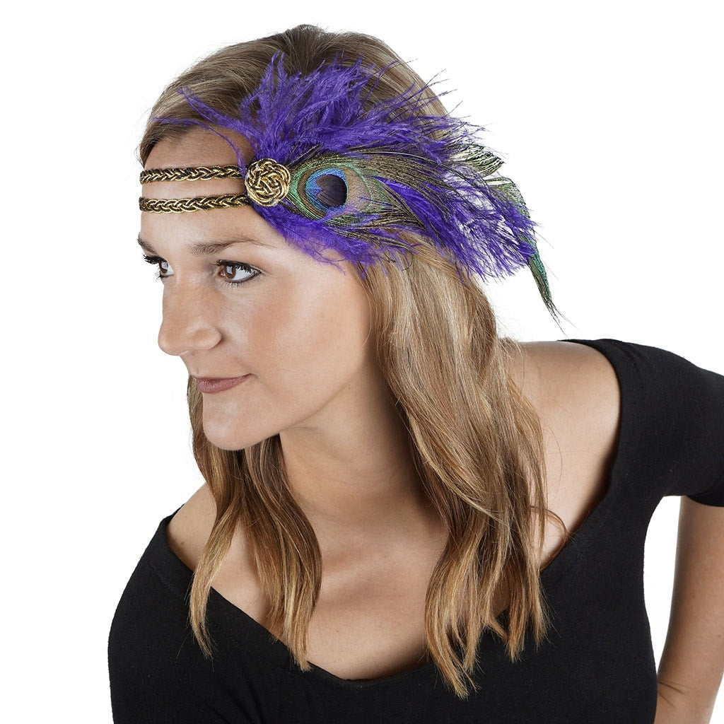 Feather Headband w/Ostrich/Peacock Gold/Black/Regal - Feathers