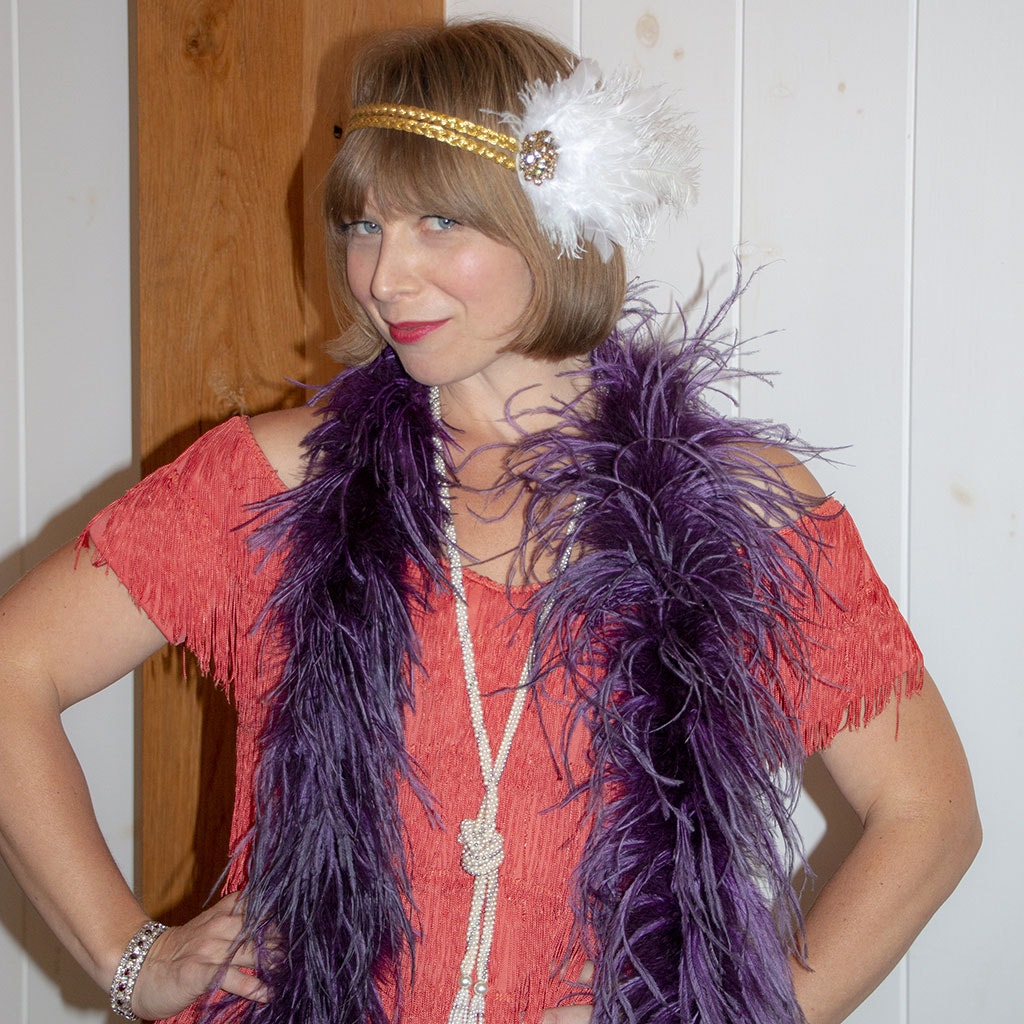 Feather Headband w/Ostrich/Schlappen White/Gold - Feathers