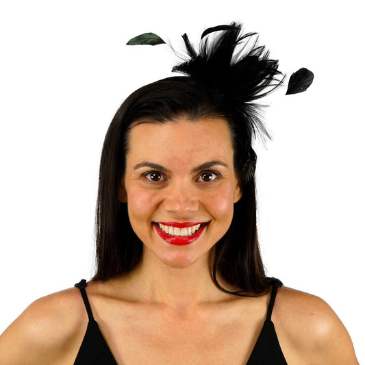 Feather Headband w/Rooster Hackle/Stripped Coque Black - Feathers