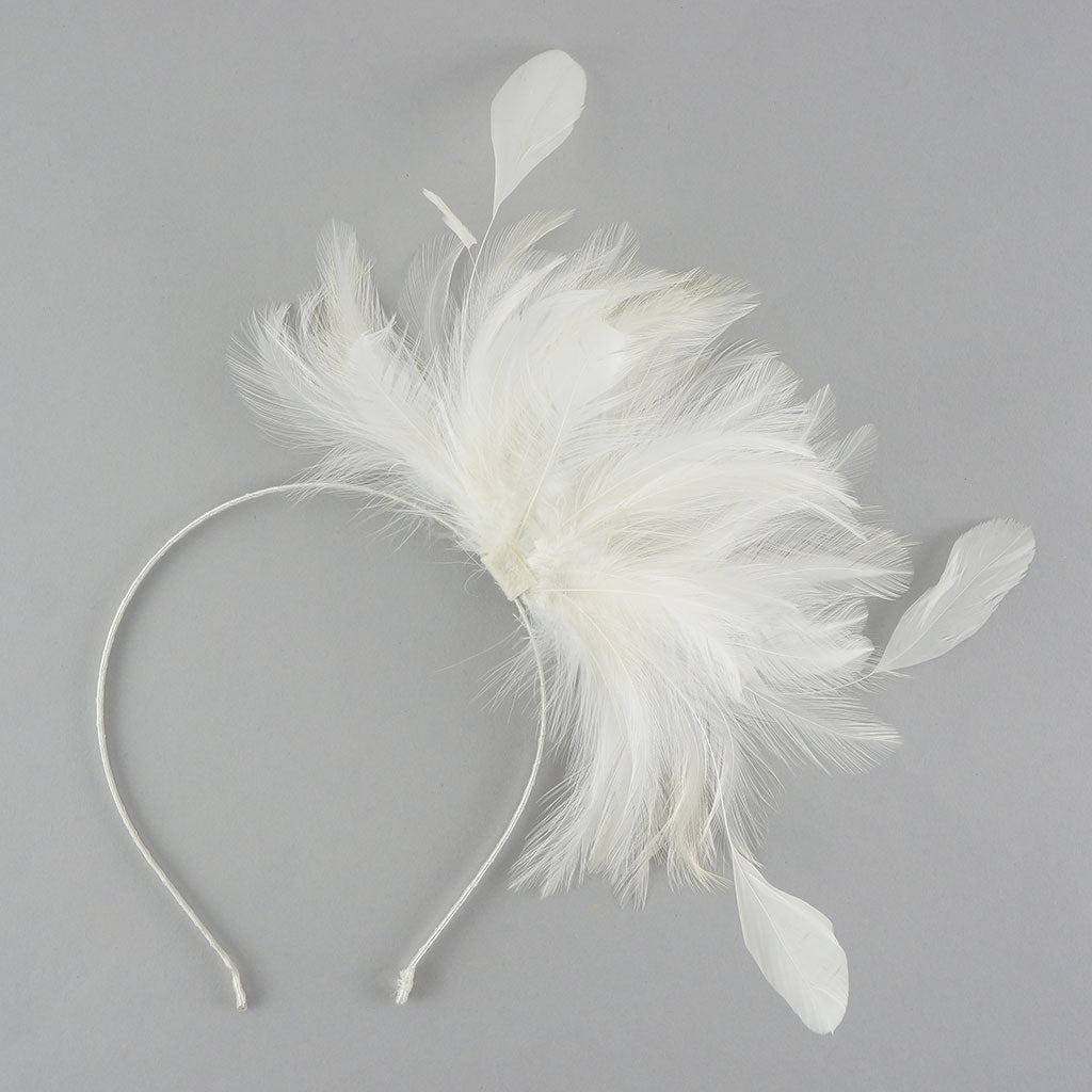 Feather Headband w/Rooster Hackle/Stripped Coque White - Feathers