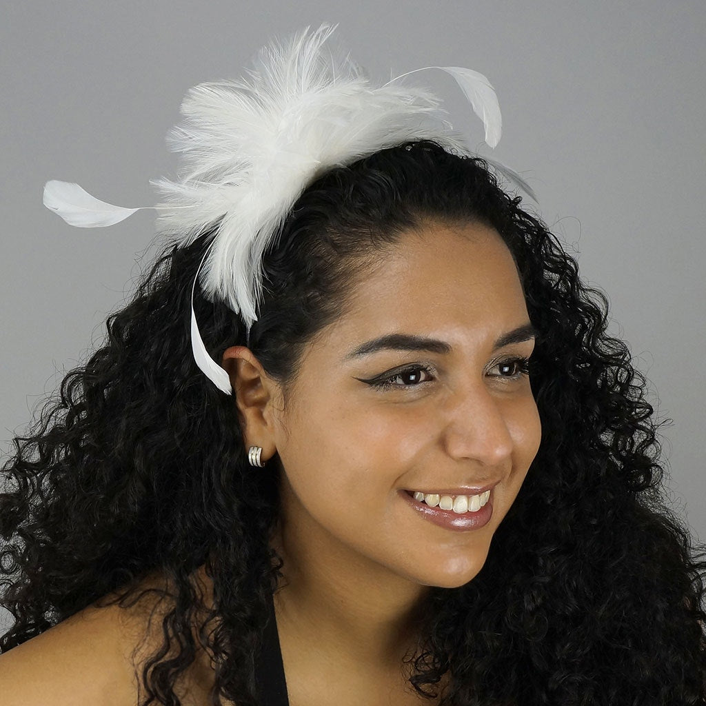 Feather Headband w/Rooster Hackle/Stripped Coque White - Feathers