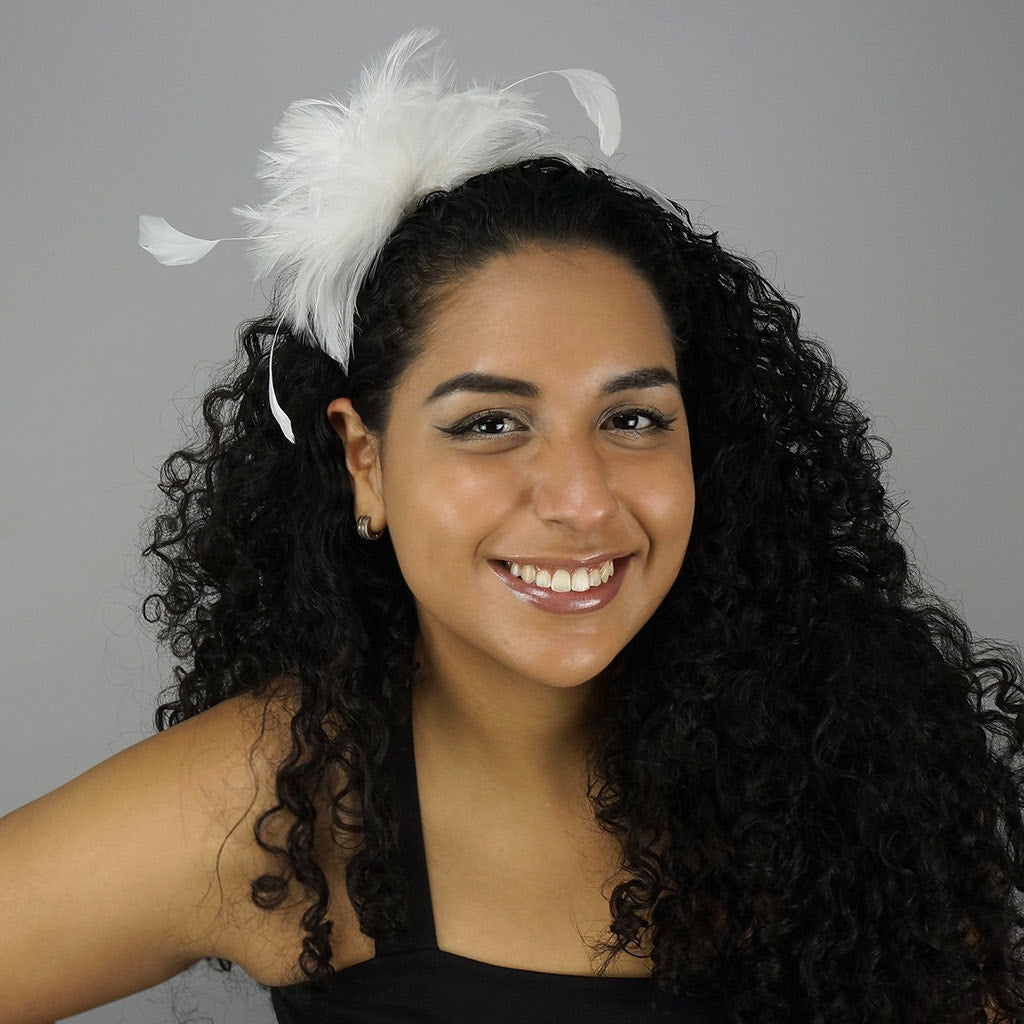 Feather Headband w/Rooster Hackle/Stripped Coque White - Feathers