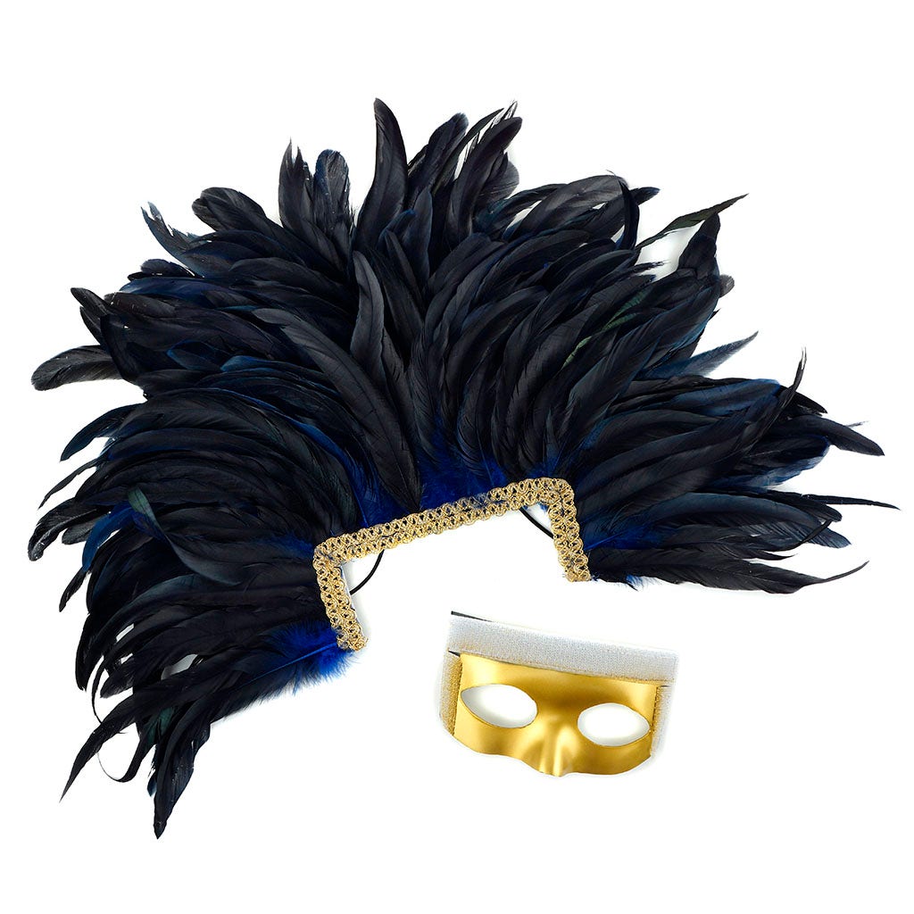 Feather Headdress Mask-Dyed - Royal - Feathers