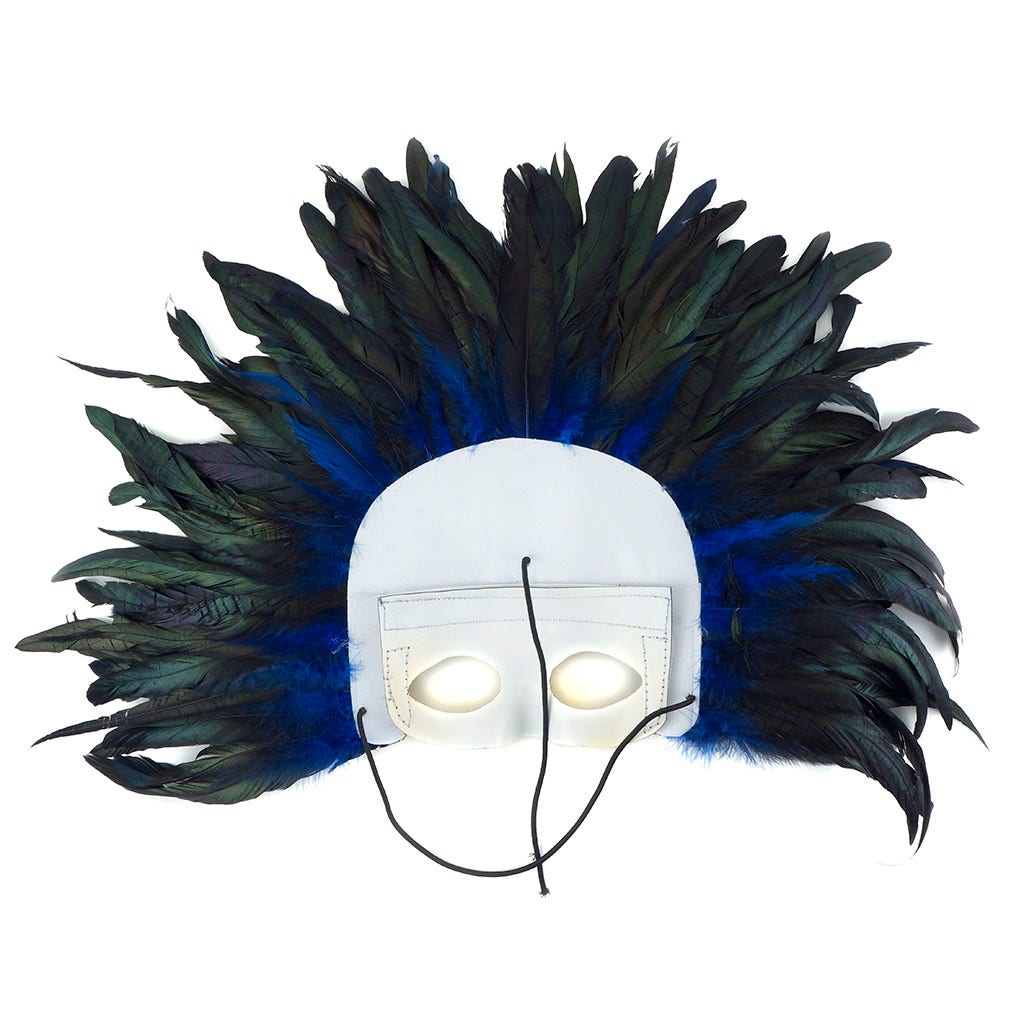 Feather Headdress Mask-Dyed - Royal - Feathers