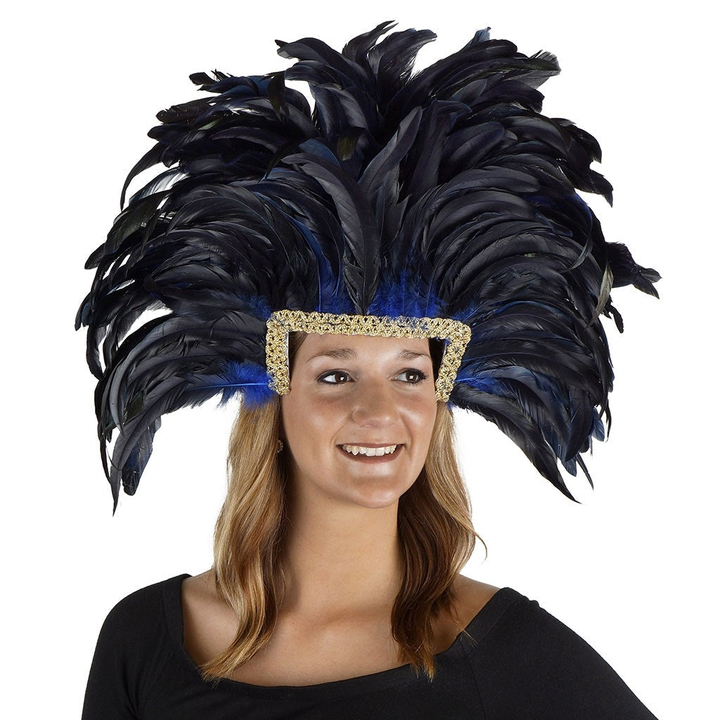 Feather Headdress Mask-Dyed - Royal - Feathers