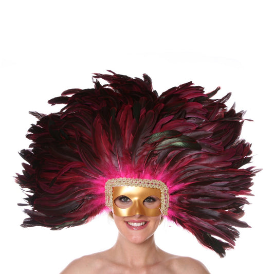 Feather Headdress Mask-Dyed - Shocking Pink - Feathers