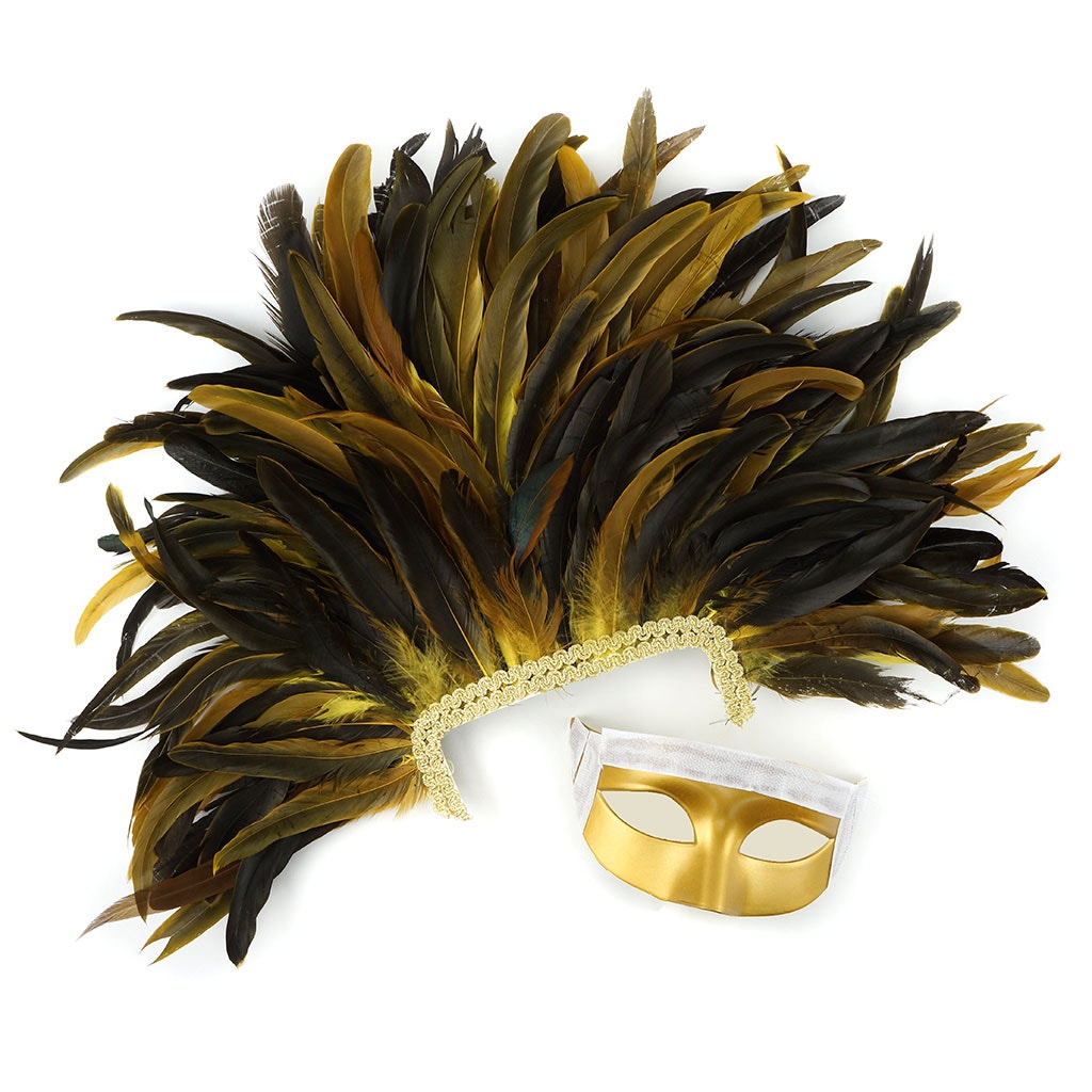 Feather Headdress Mask-Dyed Yellow - Feathers