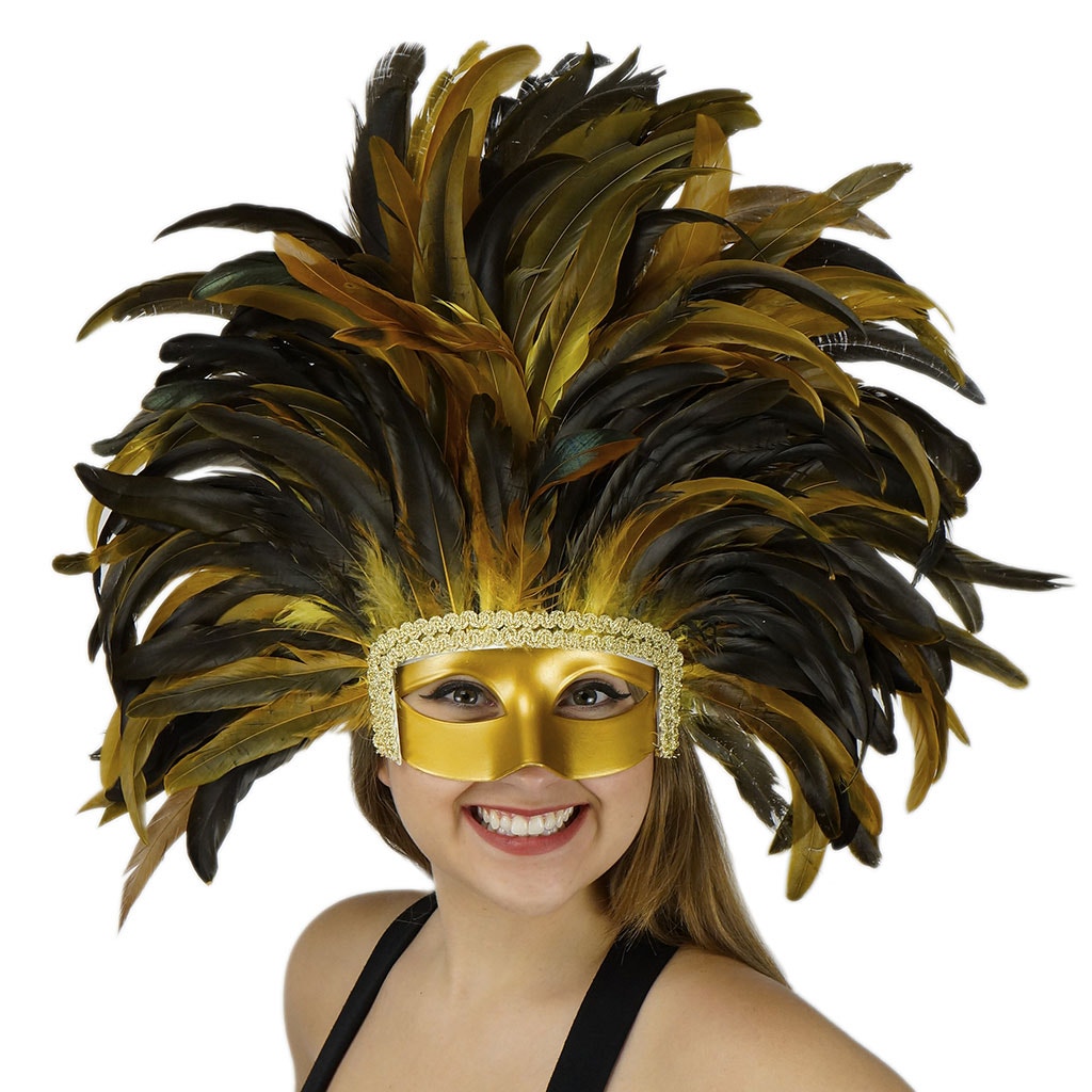 Feather Headdress Mask-Dyed Yellow - Feathers