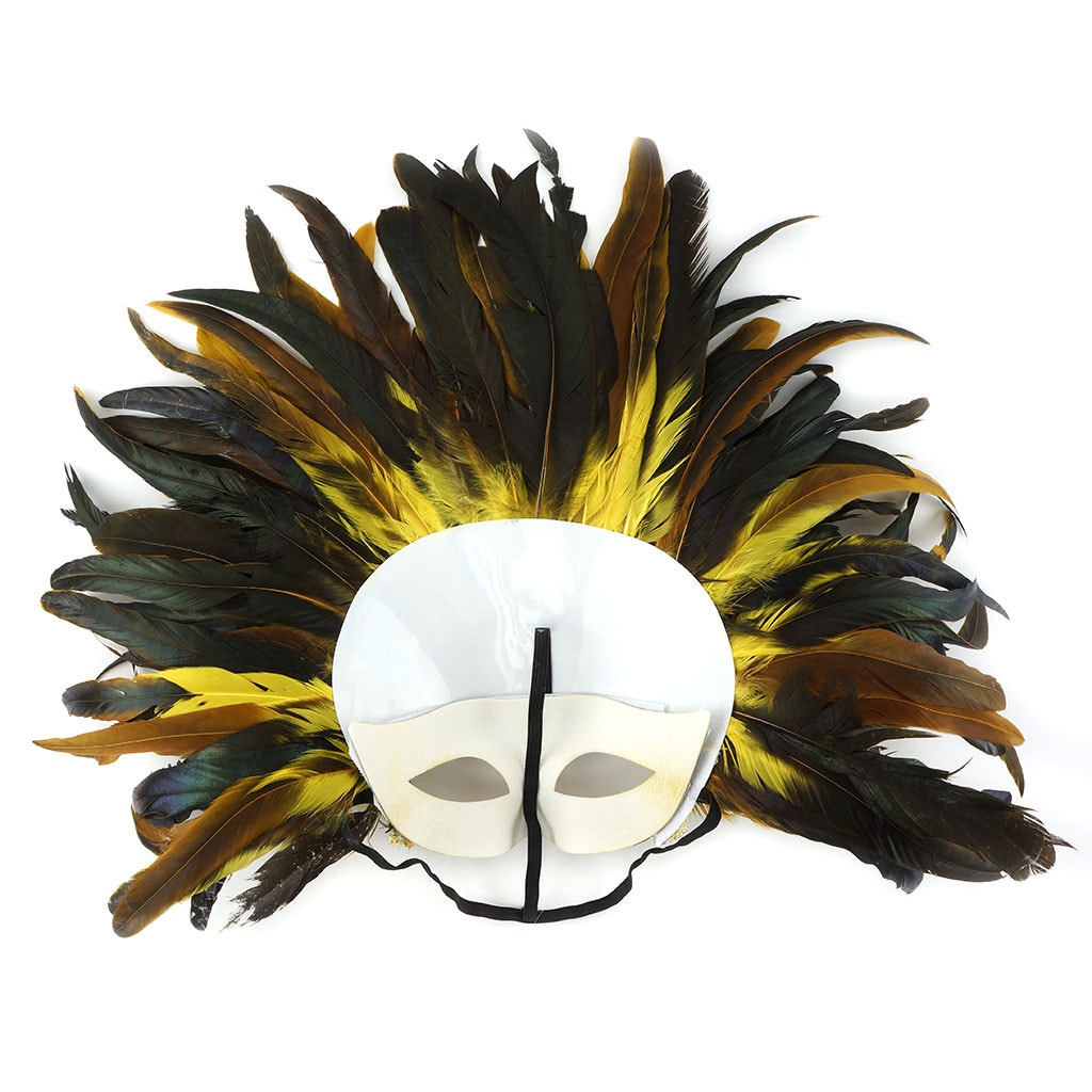 Feather Headdress Mask-Dyed Yellow - Feathers