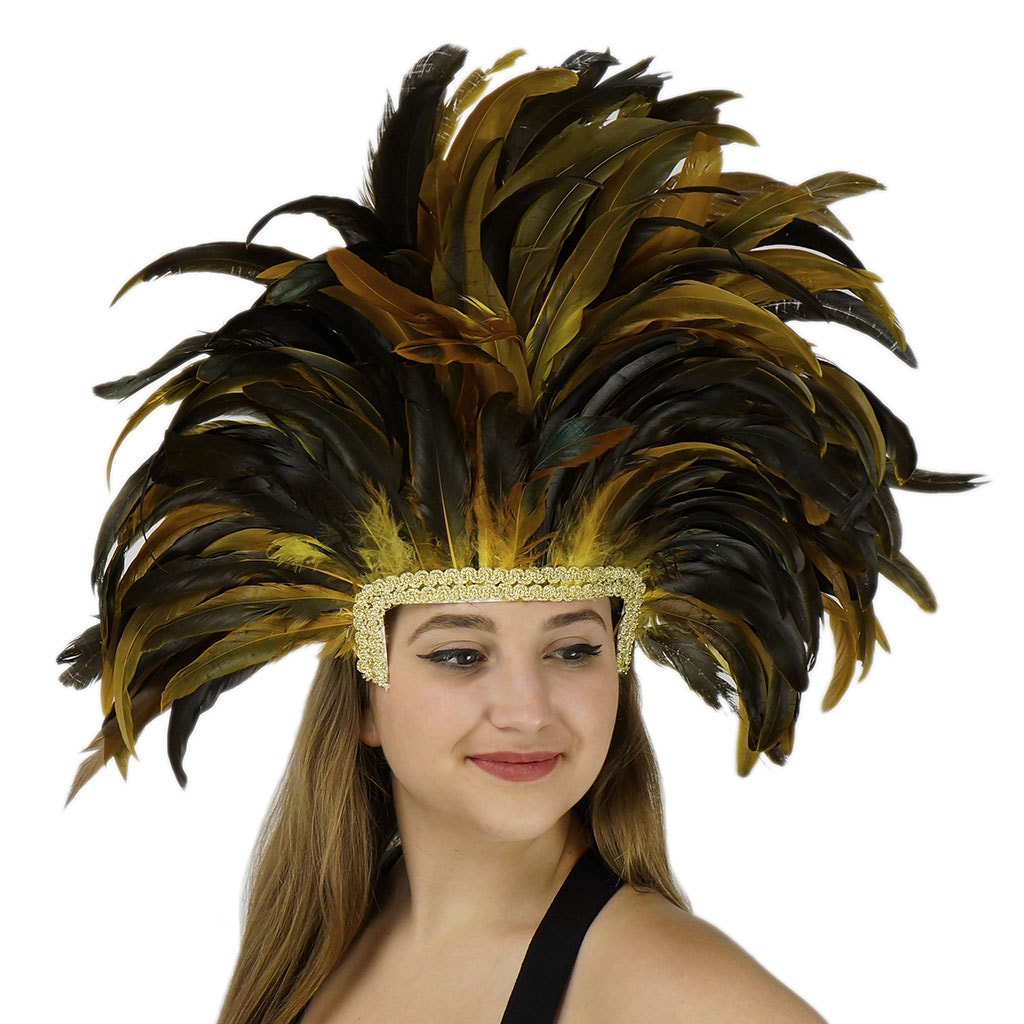 Feather Headdress Mask-Dyed Yellow - Feathers