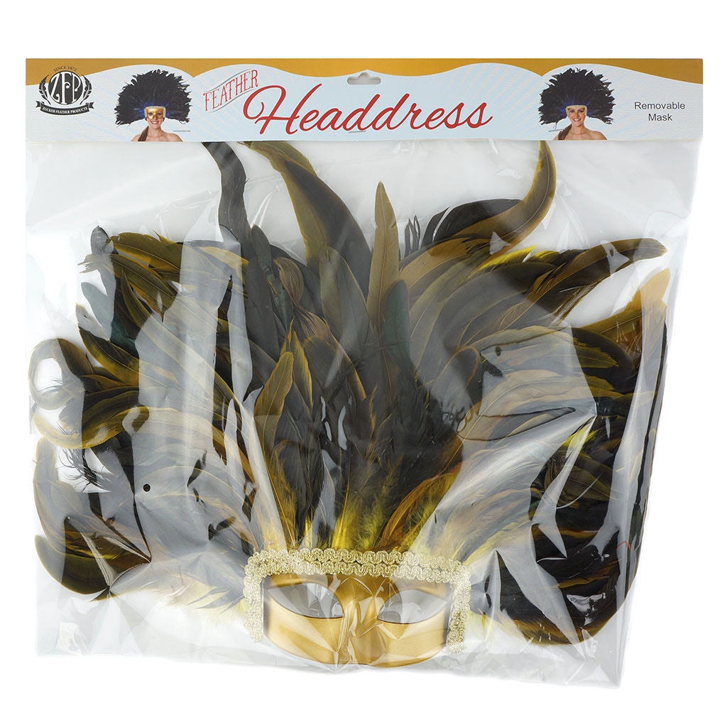 Feather Headdress Mask-Dyed Yellow - Feathers