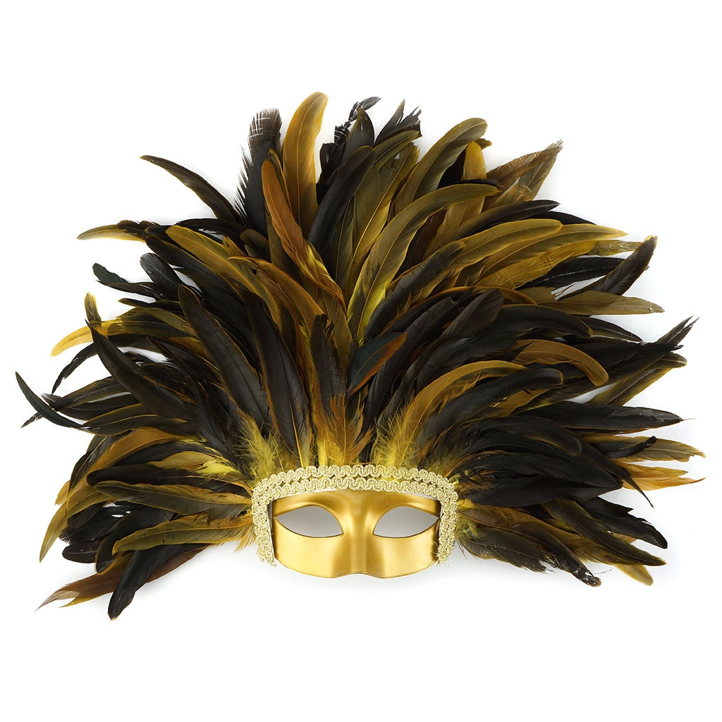 Feather Headdress Mask-Dyed Yellow - Feathers