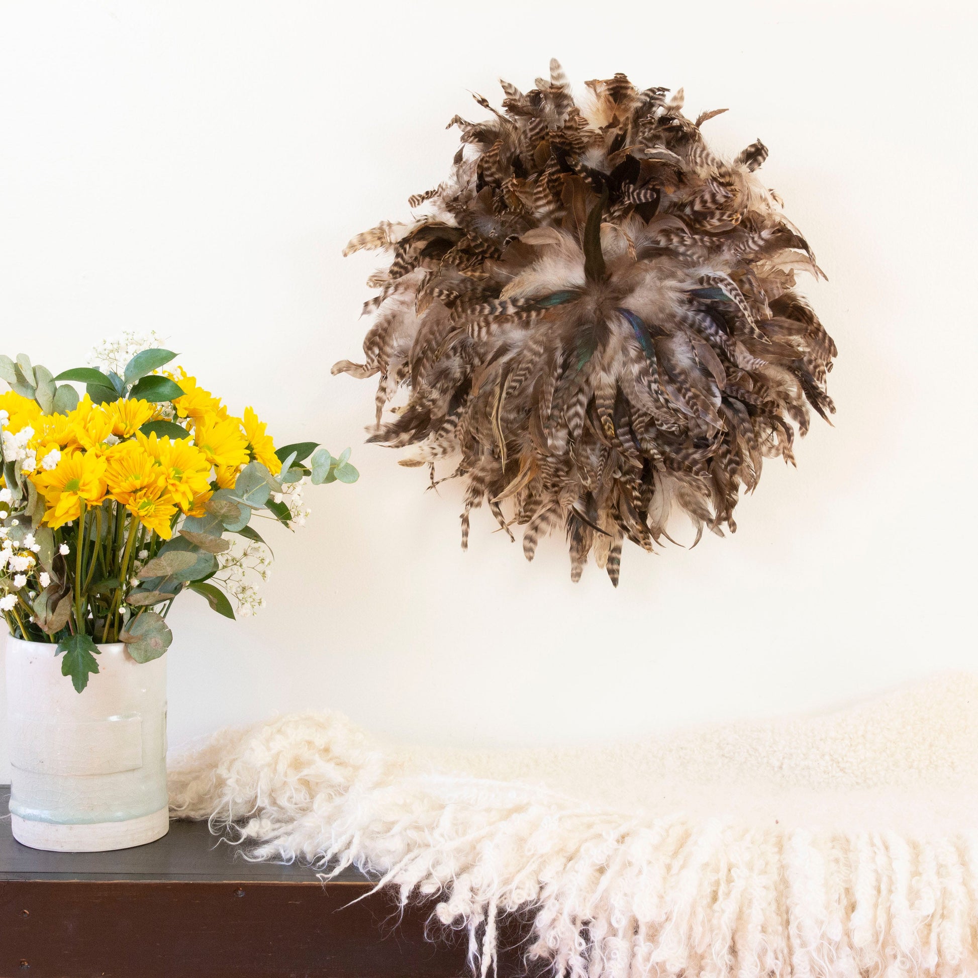 Feather Juju Hat Wall Art - Natural - Feathers