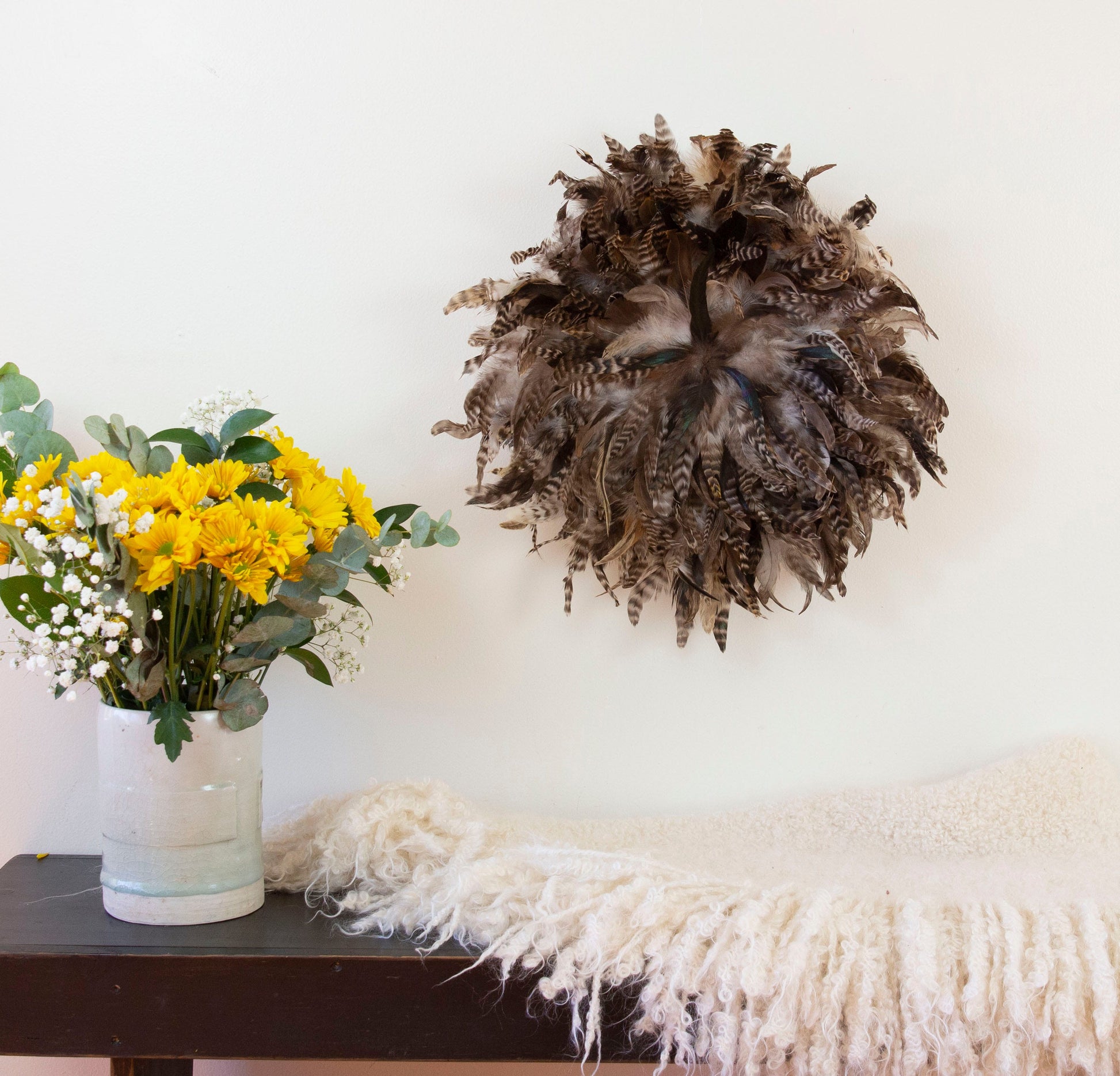 Feather Juju Hat Wall Art - Natural - Feathers