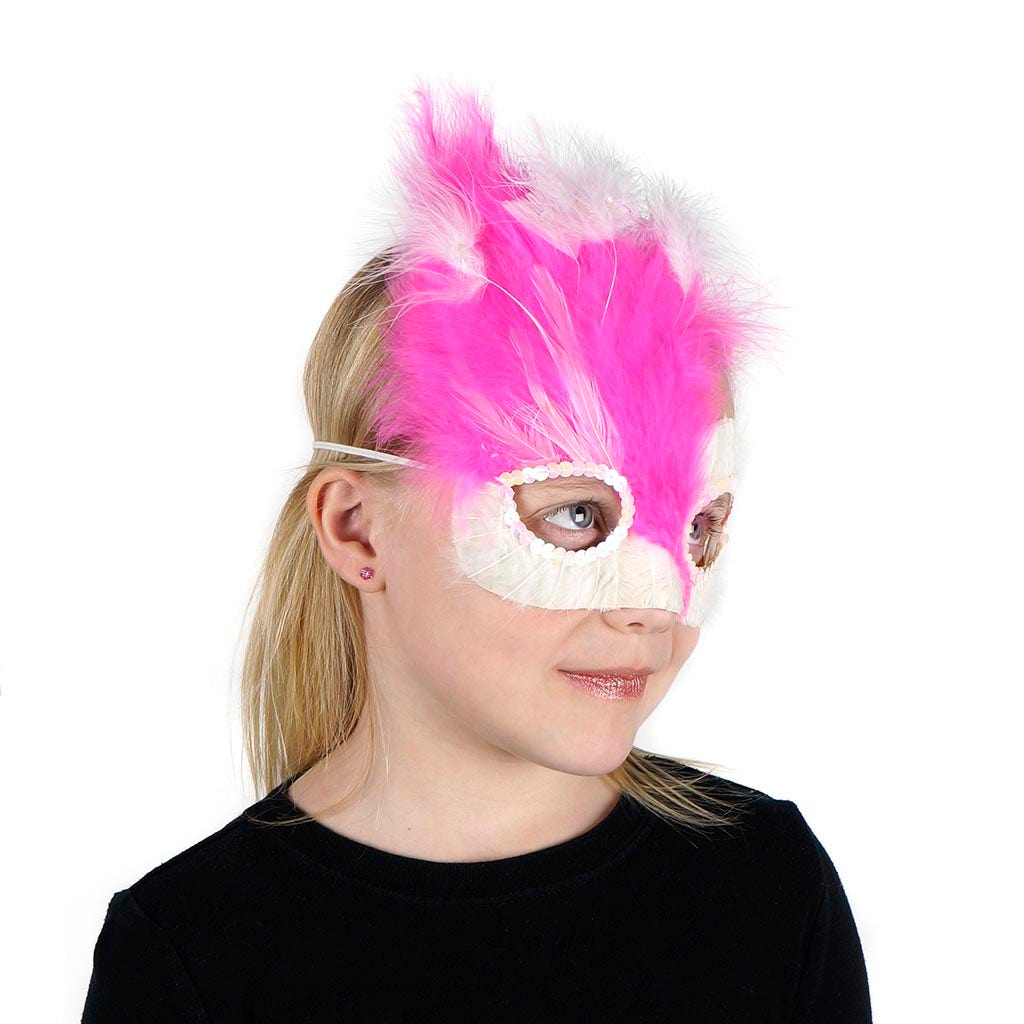 Feather Mask - Pink - White - Feathers