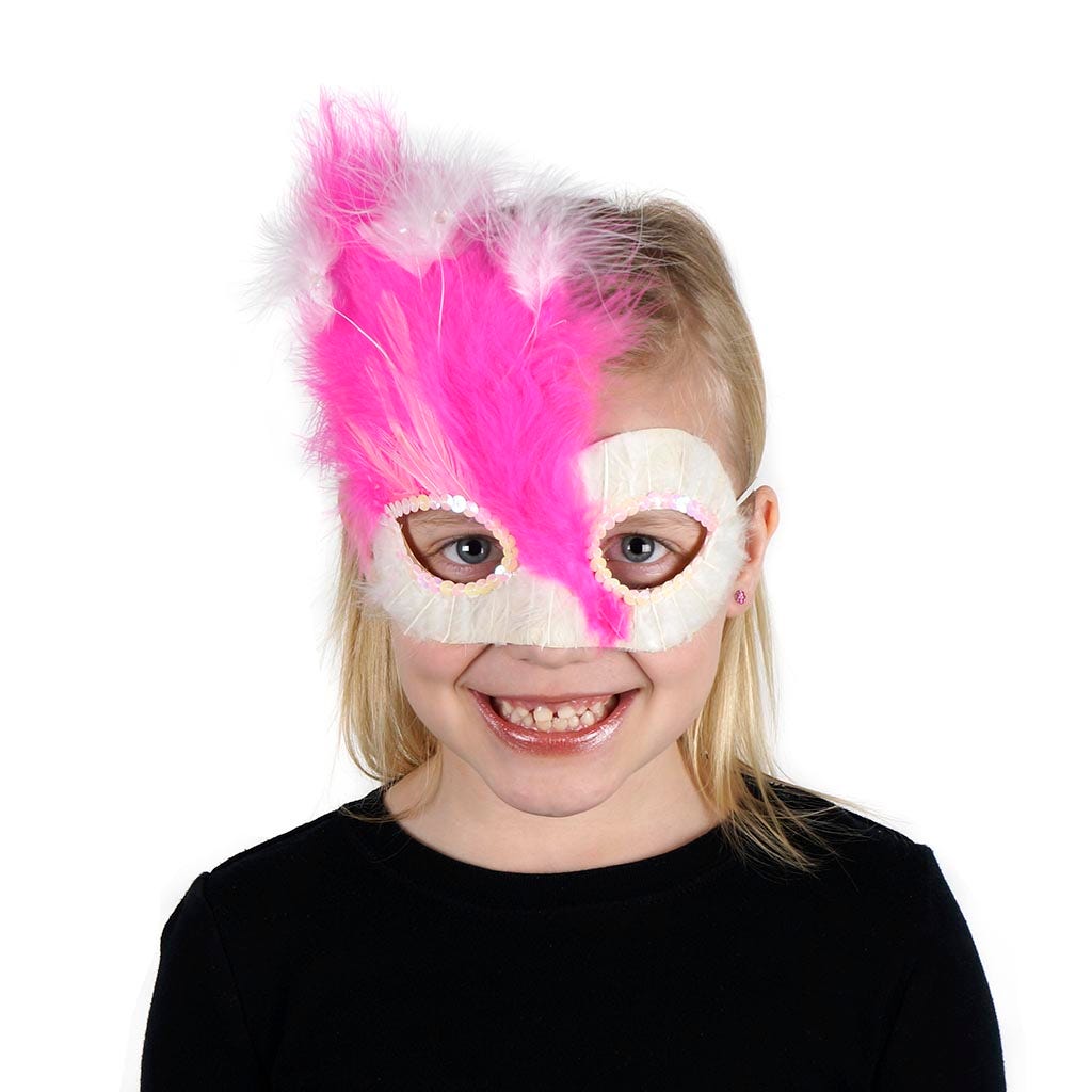 Feather Mask - Pink - White - Feathers