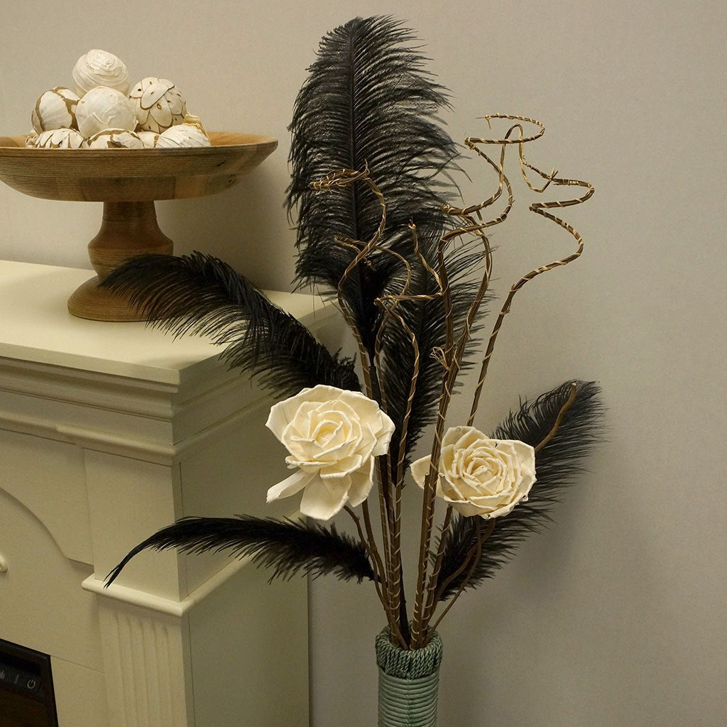 Feather Ostrich Spray on Stem Black - Feathers