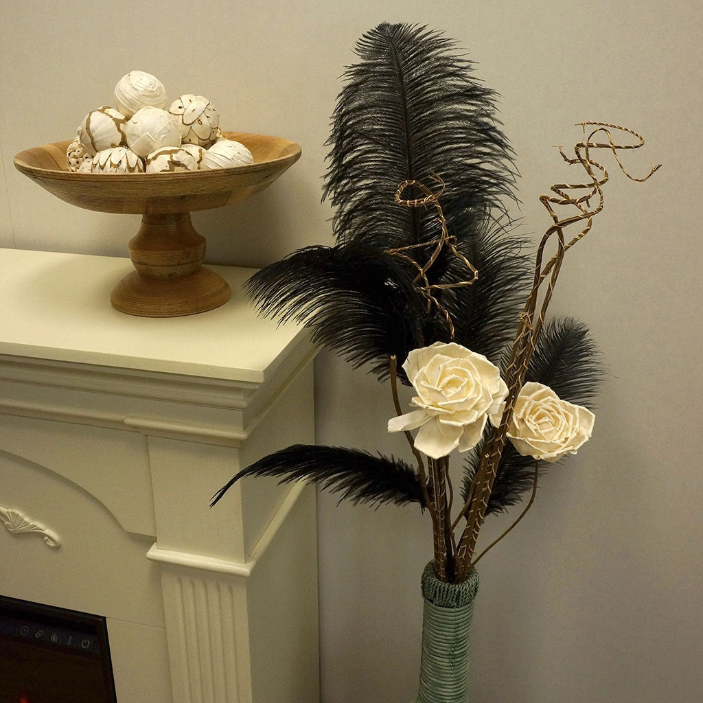 Feather Ostrich Spray on Stem Black - Feathers