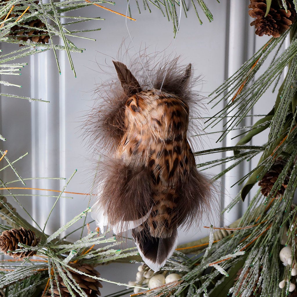 Feather Owl Ornament - Natural - Feathers